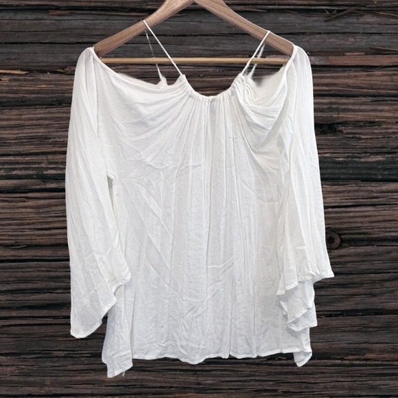 Elan White 3/4 Sleeve Tie Front Blouse - Picture 2 of 4